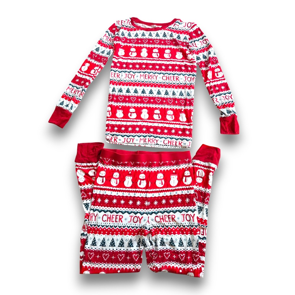 Little Sleepies Merry Christmas Holiday Pajamas Set Red Bamboo Kids Girls 9/10